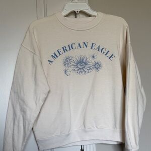 American Eagle Outfitters Cream Sweatshirt with Blue Floral Design